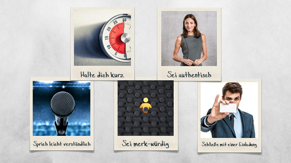 Grafik mit 5 Tipps für einen überzeugenden Elevator Pitch